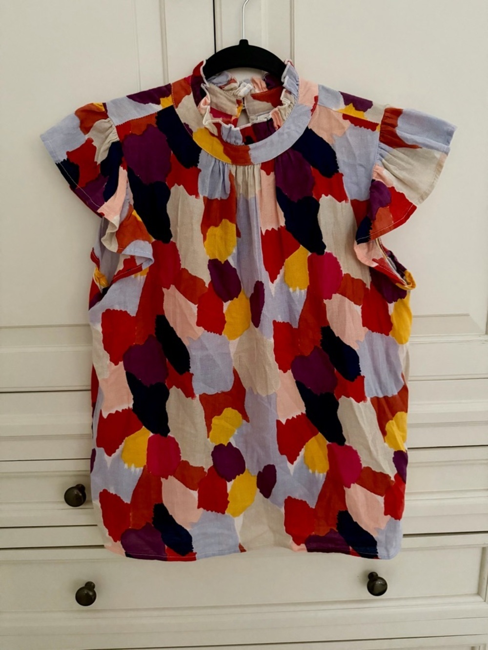 THML Multicolor Ruffle Sleeve Top - Bright Abstract Print